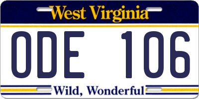 WV license plate ODE106