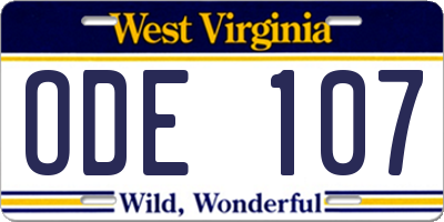 WV license plate ODE107