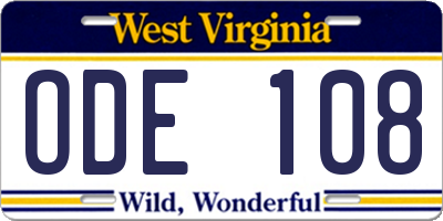 WV license plate ODE108