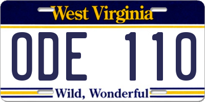 WV license plate ODE110