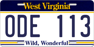 WV license plate ODE113
