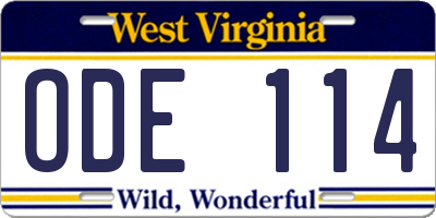 WV license plate ODE114