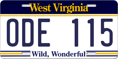 WV license plate ODE115