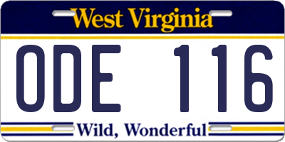 WV license plate ODE116