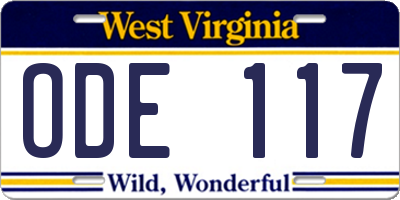 WV license plate ODE117