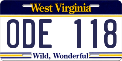 WV license plate ODE118