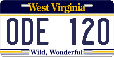 WV license plate ODE120