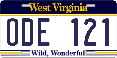 WV license plate ODE121