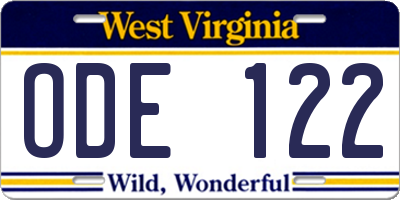 WV license plate ODE122