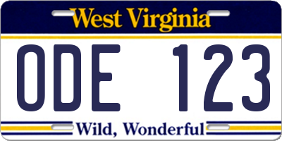 WV license plate ODE123