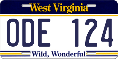 WV license plate ODE124