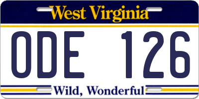 WV license plate ODE126