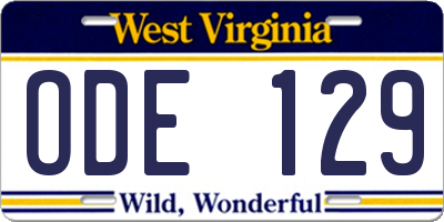WV license plate ODE129