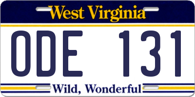WV license plate ODE131