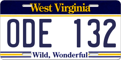 WV license plate ODE132