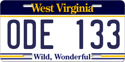 WV license plate ODE133