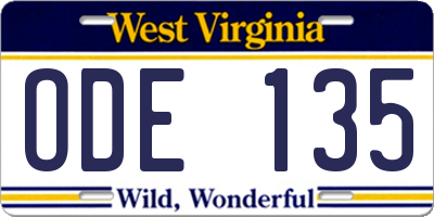 WV license plate ODE135
