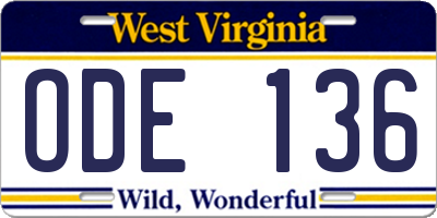WV license plate ODE136