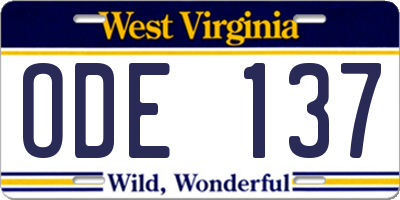 WV license plate ODE137