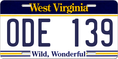 WV license plate ODE139