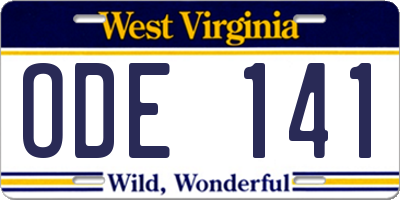 WV license plate ODE141