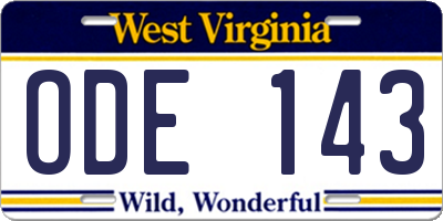 WV license plate ODE143
