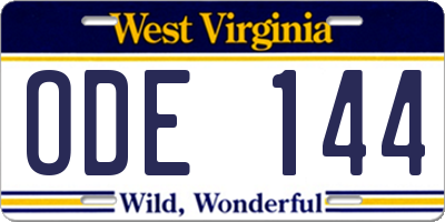 WV license plate ODE144