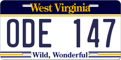 WV license plate ODE147