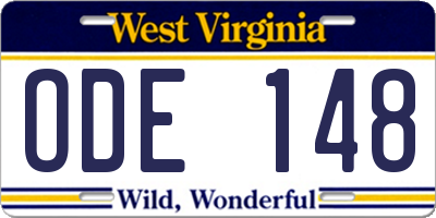 WV license plate ODE148