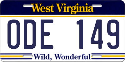 WV license plate ODE149