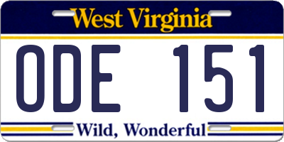 WV license plate ODE151