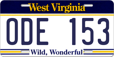 WV license plate ODE153
