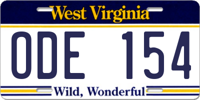WV license plate ODE154