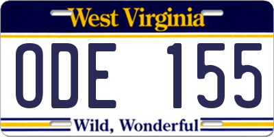 WV license plate ODE155