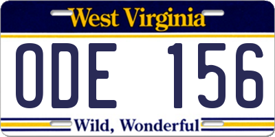 WV license plate ODE156