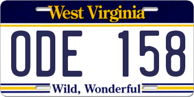 WV license plate ODE158