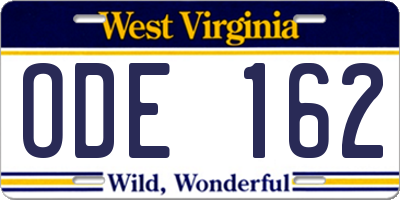 WV license plate ODE162