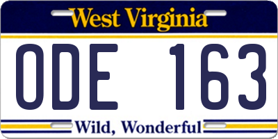 WV license plate ODE163