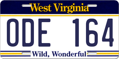 WV license plate ODE164