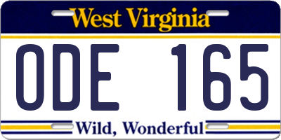 WV license plate ODE165