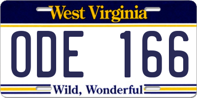 WV license plate ODE166