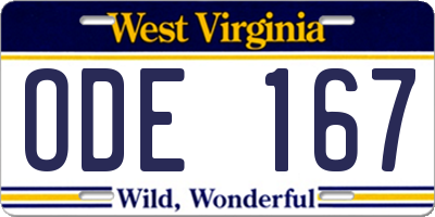 WV license plate ODE167