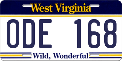 WV license plate ODE168