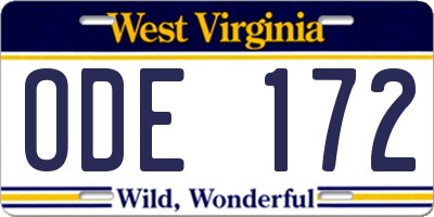WV license plate ODE172