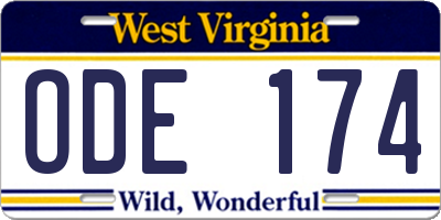 WV license plate ODE174