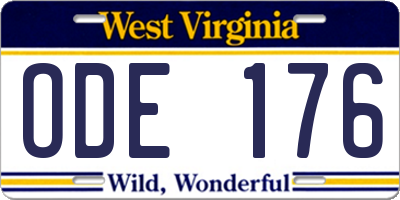 WV license plate ODE176
