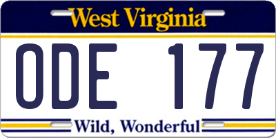 WV license plate ODE177