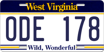 WV license plate ODE178