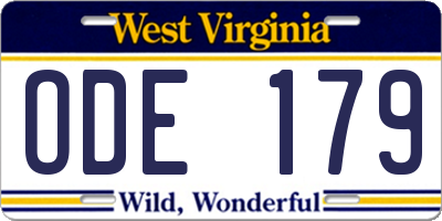 WV license plate ODE179