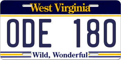 WV license plate ODE180